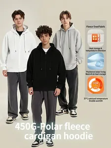 Premium heavyweight 450g fleece zip-up hoodie for men featuring a loose fit streetwear style