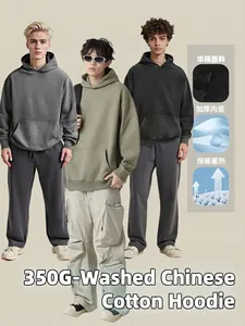 Sweats à capuche vintage délavés 350g en coton pour hommes en plusieurs couleurs sur modèles