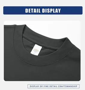 Macro view of high-quality 300g pure cotton t-shirt neckline showing fine detail stitching
