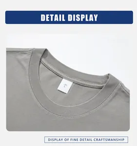 Close-up of a grey cotton T-shirt neckline showing the ribbed collar and size L tag.