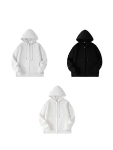 Collection of three 450G heavyweight fleece zip-up hoodies in grey black and white