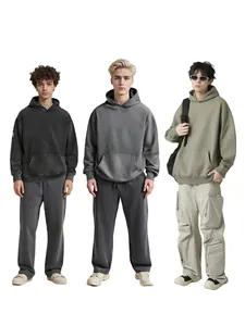 Sweat à capuche ample en coton épais délavé style vintage en noir, gris et vert