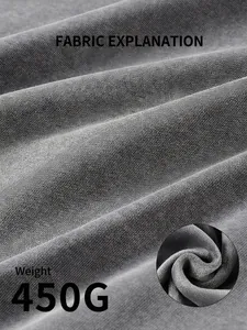 Premium 450G heavyweight washed cotton fleece-lined hooded sweatshirt jacket for men in grey