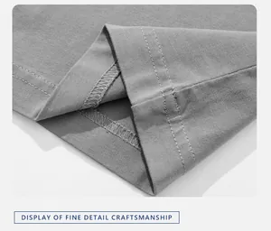 Detailed view of high-quality stitching and double-needle hem on a heavy cotton t-shirt