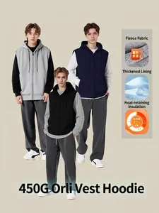 Men's 450G heavyweight polar fleece hooded zip-up vest available in multiple colors