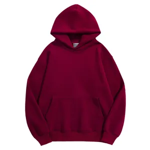 Sweat à capuche bordeaux en polaire lourde 500g avec poche de style rétro oversize