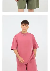 Heavy 250g washed cotton vintage oversized t-shirt for men in a dusty pink color finish