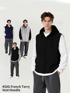 Heavyweight 450G polar fleece hooded zip-up vest for men in solid colors, warm style