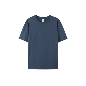 Premium men's 180G pure cotton short sleeve T-shirt navy blue loose fit summer tee