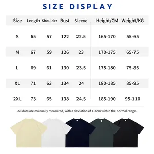 Professional size chart for 300G heavy cotton Boxy fit T-shirt in various colors