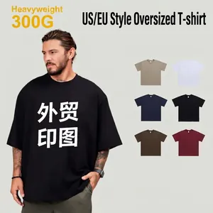 Heavyweight 300g oversized drop shoulder solid black cotton t-shirt for men styling
