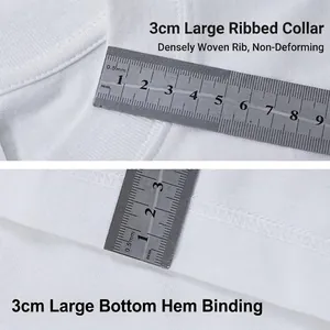 Close-up of 300g heavyweight cotton oversized T-shirt showing 3cm rib collar and hem.