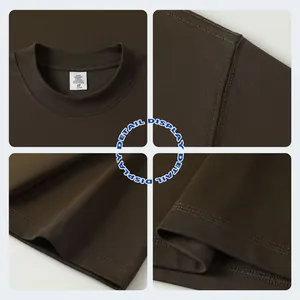 Detailed views of heavyweight 100% cotton loose fit short sleeve brown T-shirt