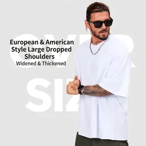 Men's heavyweight oversized white cotton t-shirt with drop shoulder high street style