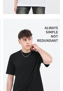 Detailed view of a model in a loose black pure cotton crewneck T-shirt for men