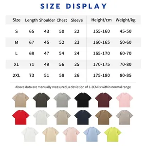 Umfassende Größentabelle für Herren-T-Shirts aus schwerer Baumwolle in vielen Farben