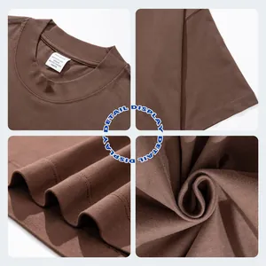 Premium 260G brown heavyweight cotton unisex drop shoulder t-shirt with detail shots