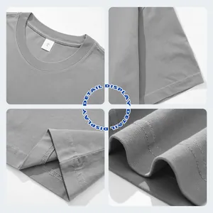 Detail views of a 230G heavyweight gray cotton oversized t-shirt with drop shoulder