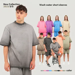 Men Vintage Washed Gradient Cotton T-Shirt Oversized Ombre Crew Neck Short Sleeve Top Washed Tee Streetwear Fashion