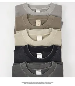 Stack of multi-colored 280G acid-washed heavyweight cotton men's t-shirts 2024 SS collection