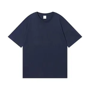 Classic navy blue 260g pure cotton drop-shoulder short-sleeved T-shirt for men and women