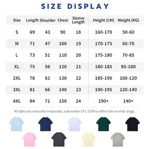 Detailed size chart for 230G heavyweight cotton T-shirts covering sizes S to 4XL.