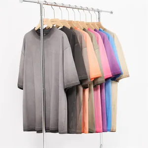 Men's oversized retro washed gradient cotton t-shirt in multiple colors on a rack