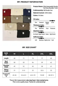 Size guide and detailed specifications for 320g heavy cotton drop-shoulder t-shirt