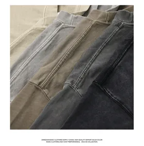 Detail of 280G heavy cotton t-shirts with salt-washed vintage texture in various colors