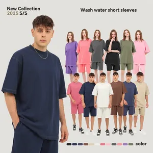 Men's Heavyweight Cotton T-Shirt Vintage Washed Distressed Oversized Short Sleeve Casual Retro Streetwear Top