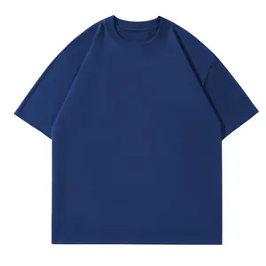 Loose-fit 230G heavyweight cotton t-shirt with drop shoulders in navy blue