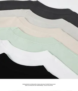 Dettaglio degli scolli delle magliette in cotone pesante 280G in vari colori.