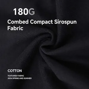 Macro detail of premium 180g black combed cotton jersey fabric for summer t-shirts