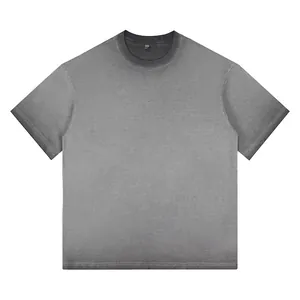 Vintage washed grey gradient crew neck oversized cotton t-shirt for men casual wear