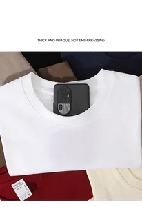 Macro detail of 320g heavyweight cotton t-shirt showing fabric thickness and opacity