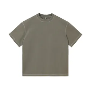 Vintage washed 250G heavyweight cotton oversized short sleeve t-shirt for men in olive