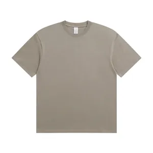 Front view of a minimalist khaki oversized cotton t-shirt with a crew neck