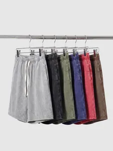 Men Vintage Washed Cotton Casual Top And Bottom Retro Acid Wash T-Shirt And Five Point Shorts Summer Streetwear Clothing