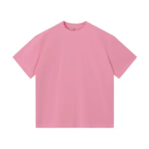 Pink heavyweight cotton T-shirt 250G retro washed oversized short sleeve tee for men