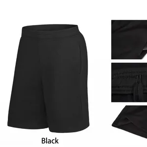 Black quick-dry athletic shorts for men with elastic waist and drawstring design
