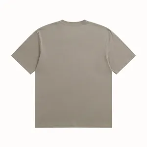 Professional back view of a loose-fit olive gray cotton T-shirt with drop shoulder design.