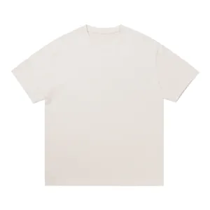 Detail of 330G heavy cotton t-shirt in cream showing fabric texture and round neck