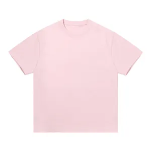 Detailed flat lay view of a premium heavyweight pink cotton T-shirt for men's casual wear.