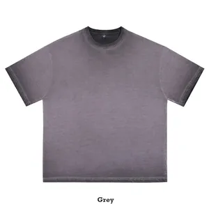 Vintage washed charcoal grey cotton short sleeve t-shirt for men with a distressed gradient finish