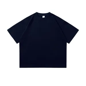 Premium dark navy heavyweight 300g boxy fit cotton T-shirt with oversized drop shoulder design
