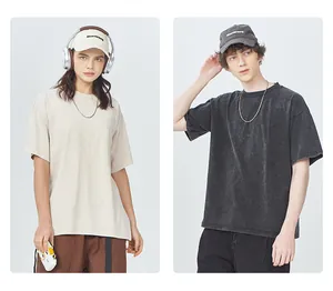 Male and female models wearing vintage washed heavy cotton oversized t-shirts