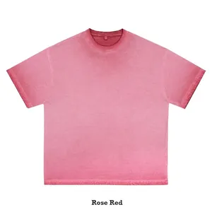 Vintage washed rose red oversized cotton T-shirt for men, retro style.