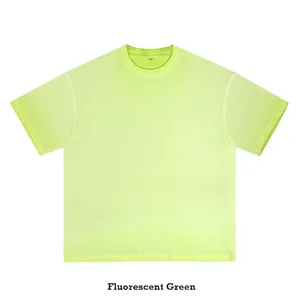 Vintage style dirty wash men's pure cotton short sleeve T-shirt in fluorescent green color