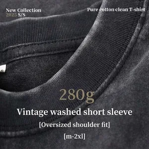 Premium heavyweight 280g salt-washed vintage pure cotton T-shirt with drop shoulder style