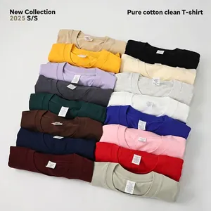 Men Heavyweight Cotton T-Shirt Japanese Streetwear Loose Drop Shoulder Solid Color Short Sleeve Top For Men Women